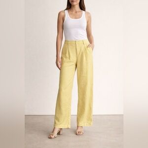 A New Day High-Rise Linen Blend Pleated Front Straight Leg Pants Yellow Size 4